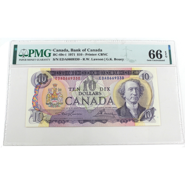 BC-49c-i 1971 $10 PMG GEM UNC66 EPQ Lawson-Bouey SN:EDA0669330