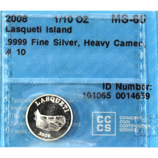 1/10oz Lasqueti Mint 2008 CCCS MS65 Heavy Cameo .9999 Fine Silver Round (Tax Exempt)
