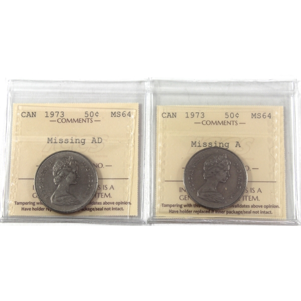 50-cent 1973 Missing A & 1973 Missing AD ICCS MS64. 2pcs.