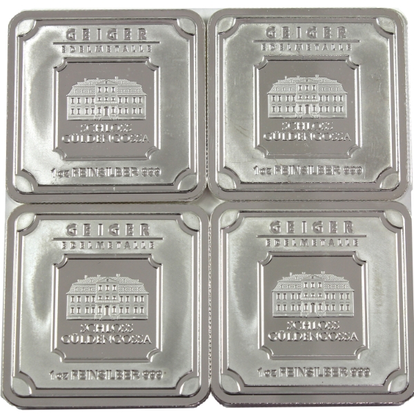 4x 1oz Geiger Edelmetalle 2 Consecutive Pairs of .999 Fine Silver Bars. 4pcs. (Tax Exempt)