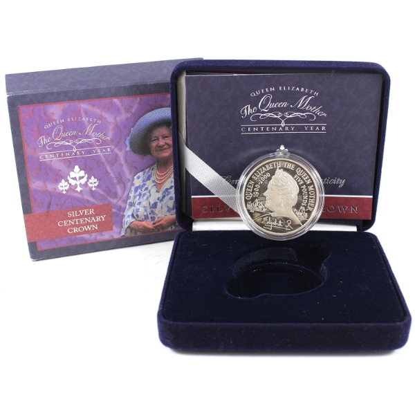 Great Britain Silver 2000 5 Pounds The Queen Mother Centenary Year Sterling Silver Coin