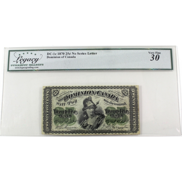 DC-1c 1870 25-cent Shinplaster Legacy VF30 Dickinson-Harington No Series Letter