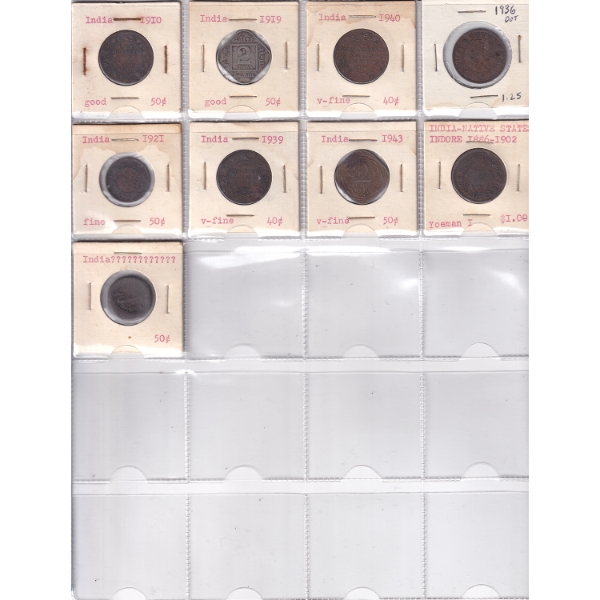 Bulk Lot of India Coins 1879-1957 G to EF in 20-Pocket Sheets. 49pcs. 