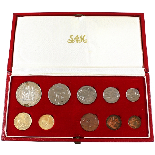 South Africa 1973 10-Piece Proof Set in Original Case (Includes 1 Rand & 2 Rand)