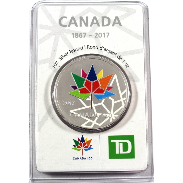 1oz TD Bank Canada 150 Colourized .999 Fine Silver Round (Tax Exempt)