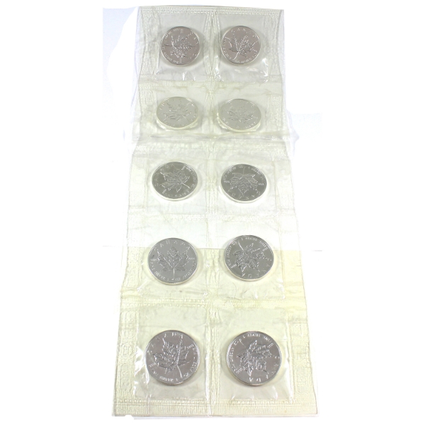 10x 1oz 2006 $5 Silver Maple Leaf .9999 Fine Silver Coins in Sealed Sheet. 10pcs. (Tax Exempt)