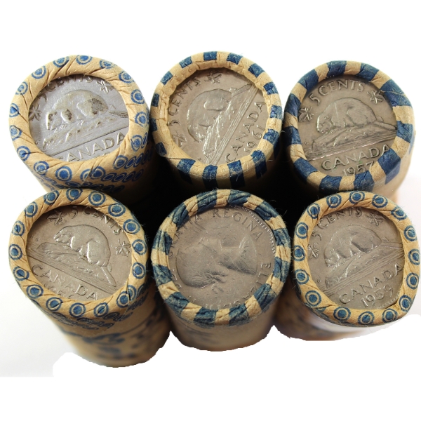 Estate Lot of 6x 5-cent 1953-1961 Rolls of 40pcs. 6 Rolls.