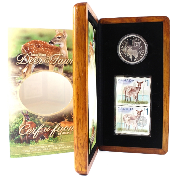 2005 $5 Deer & Fawn Fine Silver Coin & Stamp Set (Tax Exempt)