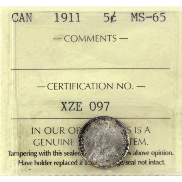 5-cent 1911 ICCS MS65