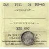 Image 1 : 5-cent 1911 ICCS MS65