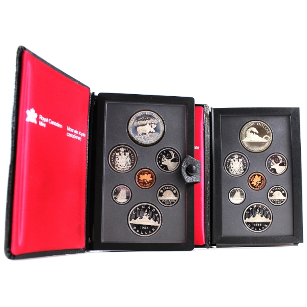 1985 Canada's National Parks Centennial & First Trans-Canada Train Proof Double Dollar Sets. 2sets