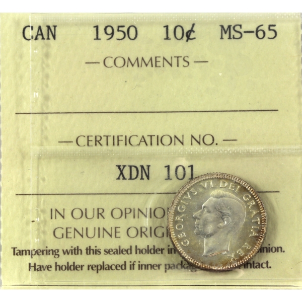 10-cent 1950 ICCS MS65