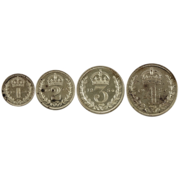 Great Britain Silver 1954 Elizabeth II 4pc Sterling Silver Maundy Set