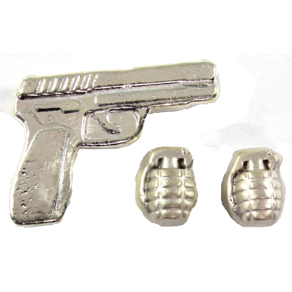 3oz Lot Total! 2oz MPM Gun & 2x Bison Bullion 1/2oz Grenade .999 Fine Shaped Silver. 3pcs.