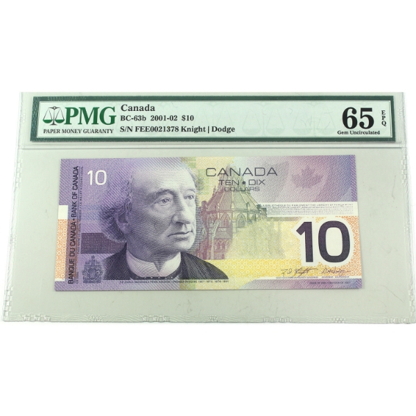 BC-63b 2001-02 $10 PMG GEM UNC65 EPQ Knight-Dodge SN: FEE0021378