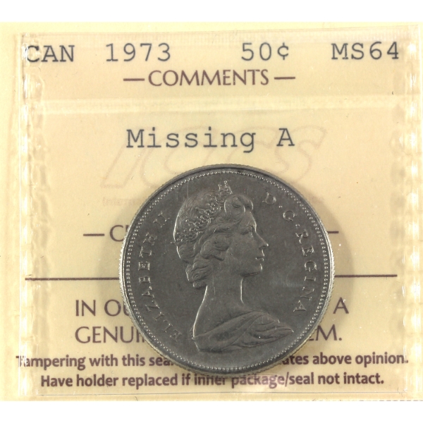 50-cent 1973 Missing A ICCS MS64