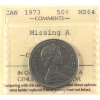 Image 1 : 50-cent 1973 Missing A ICCS MS64