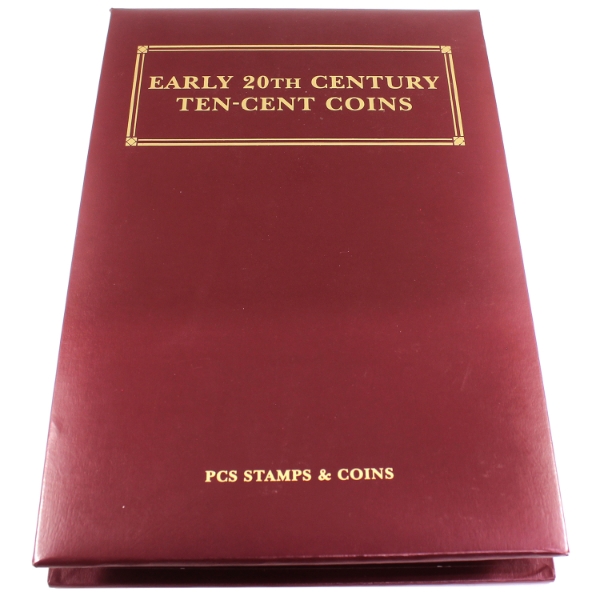 USA Early 20th Century 1902-1940's 40x Silver Ten-Cent Coins in Binder w/ 13x Postal Stamps