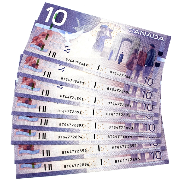 BC-68aA 2007 $10 Consecutive UNC or Better Jenkins-Dodge SN: BTG4772889-"96. 8pcs.