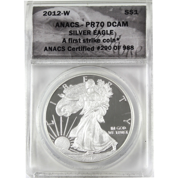 USA Silver 2012 $1 Silver Eagle .999 Fine Silver Coin First Strikes ANACS PR70 Deep Cameo