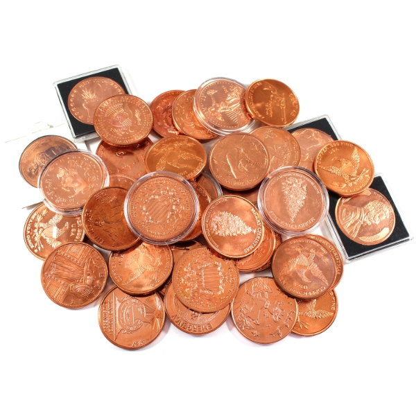 1oz Assorted .999 Fine Copper Rounds. 37pcs.