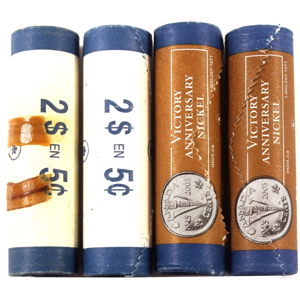 4x 5-cent 2005P VE Day Original & Special Wrapped Rolls of 40pcs. 4 Rolls.