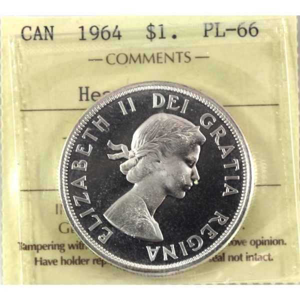 Silver $1 1964 ICCS PL66 Heavy Cameo