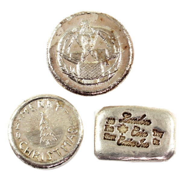 4oz Lot Total! Beaver Bullion & London Coin Centre Inc Fine Silver Rounds & Bar. 3pcs. (Tax Exempt)