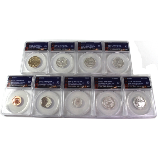 USA Silver 2018S Mixed Denomination Philadelphia Release ANACS RP70 Deep Cameo. 9pcs.