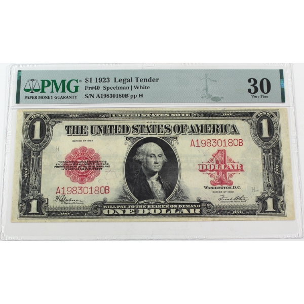 USA 1923 FR-40 $1 PMG VF30 Speelman-White SN: A19830180B pp H