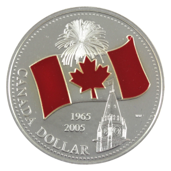 2005 $1 National Flag Red Enamel Proof Silver Dollar ICCS PF67 (Tax Exempt)