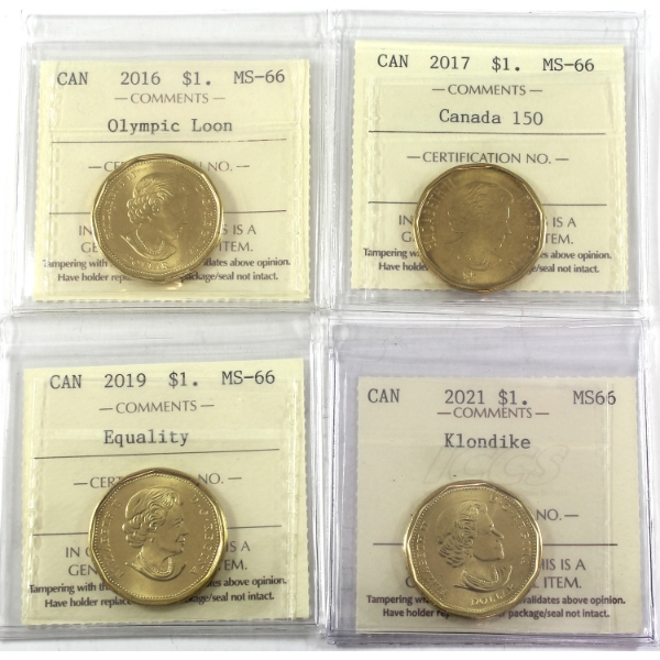 Group Lot of Loon $1 2016-2021 ICCS MS66. 4pcs.