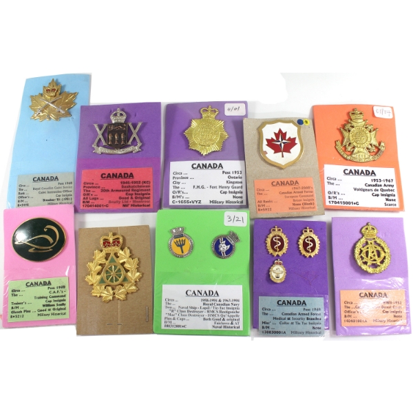 Group Lot of 10x Canada Lapel & Cap Badges. 10pcs.