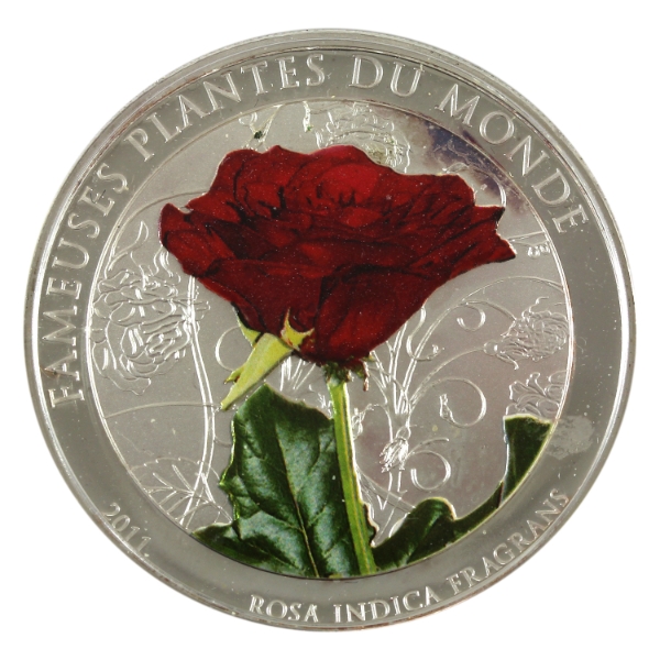 Benin 2011 100 Francs Famous Plants of the World - Rosa Indica Fragrans Coin w/ Selective Colour