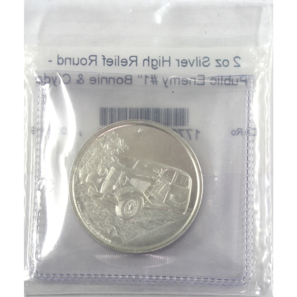 2oz Public Enemy #1- Bonnie & Clyde .999 Fine Silver Round (Tax Exempt)