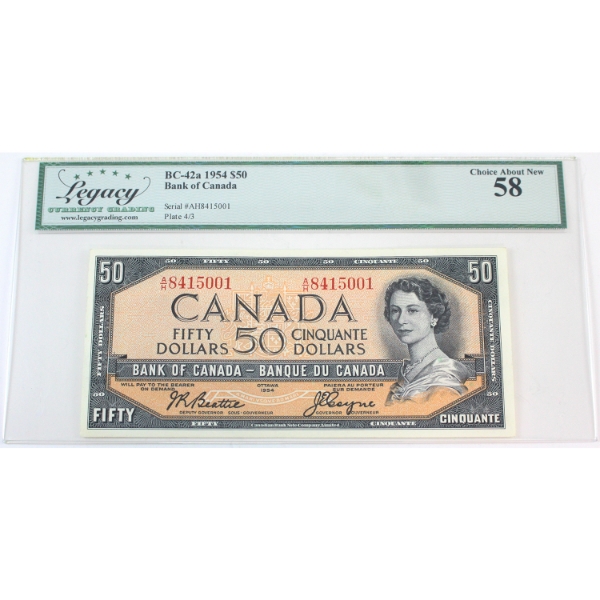 BC-42a 1954 $50 Legacy AU58 Beattie-Coyne SN: A/H8415001