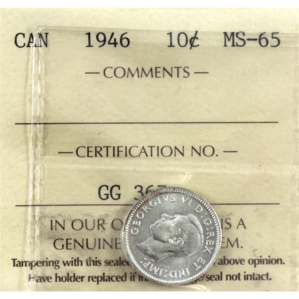 10-cent 1946 ICCS MS65
