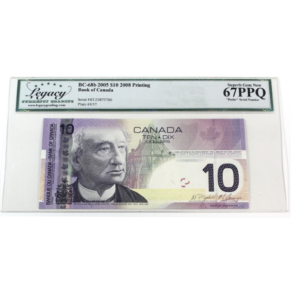 RADAR BC-68b 2005 $10 4-Digit RADAR Legacy Superb GEM UNC67 PPQ Jenkins-Carney SN: BTZ0875780
