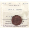 Image 1 : 1-cent 1921 ICCS MS64 RD & BN 