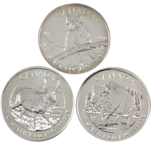 3x 1oz 2012-2013 $5 Wildlife Series .9999 Fine Silver Coins. 3pcs (Tax Exempt)