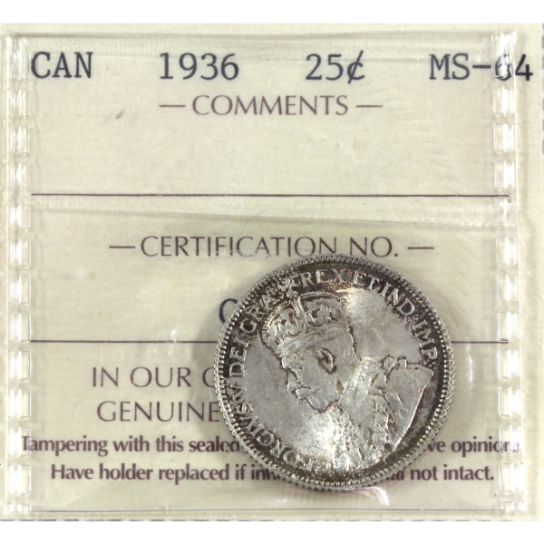 25-cent 1936 ICCS MS64