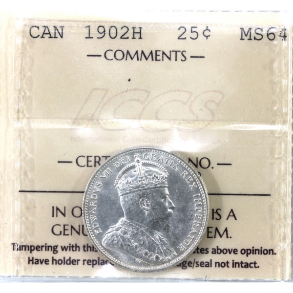 25-cent 1902H ICCS MS64
