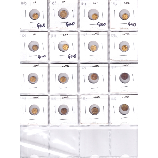 Bulk Collection of USA Replica Gold & Copper Coins in 20-Pocket Sheet. 16pcs.