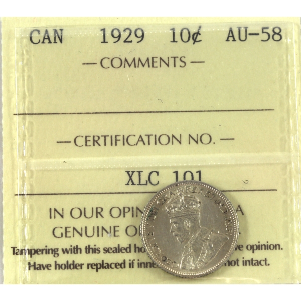 10-cent 1929 ICCS AU58