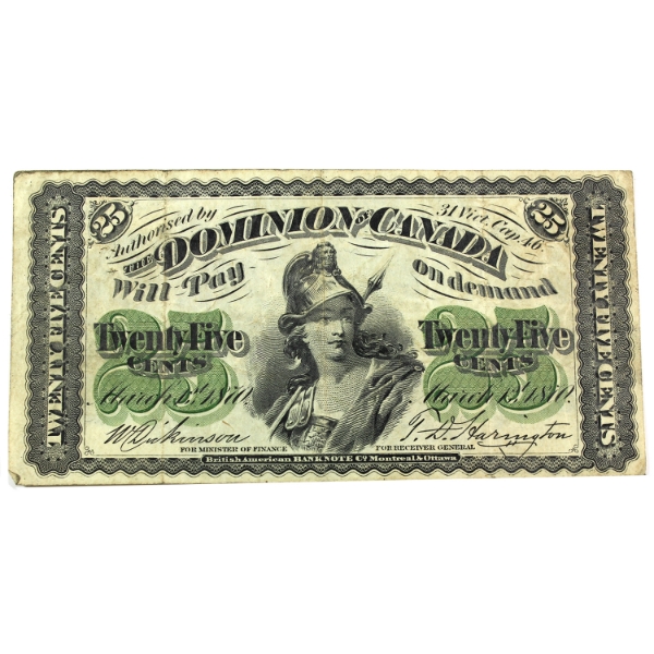 DC-1c 1870 25-cent Shinplaster VF-EF Dickinson-Harington Plain Series
