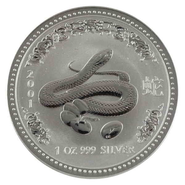 Australia Silver 2001 $1 Year of the Snake 1oz .999 Fine Silver Coin (Tax Exempt)