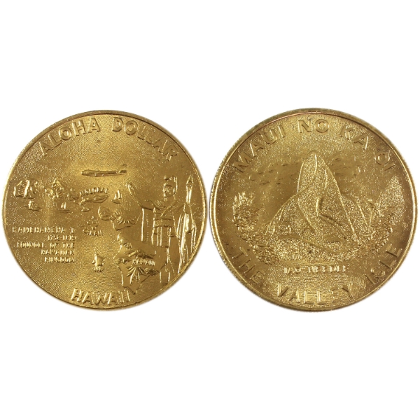 USA, Hawaii N.D. Aloha & Maui Dollar  Bronze Coin Medals in Vintage Case.