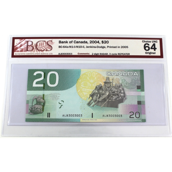RADAR BC-64a-N1-ii-N10-ii 2004 $20 2-digit RADAR 3-cycle REPEATER BCS CUNC64 Original 