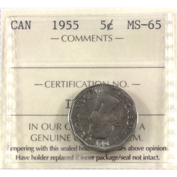 5-cent 1955 ICCS MS65