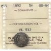 Image 1 : 5-cent 1892 ICCS MS64